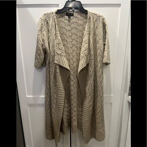 Gently used One A tunic short sleeve cardigan sweater in size Medium taupe color